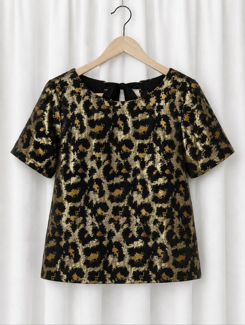 Anthropologie Hutch Metallic Leopard Jacquard Blouse Gold Black Statement Top